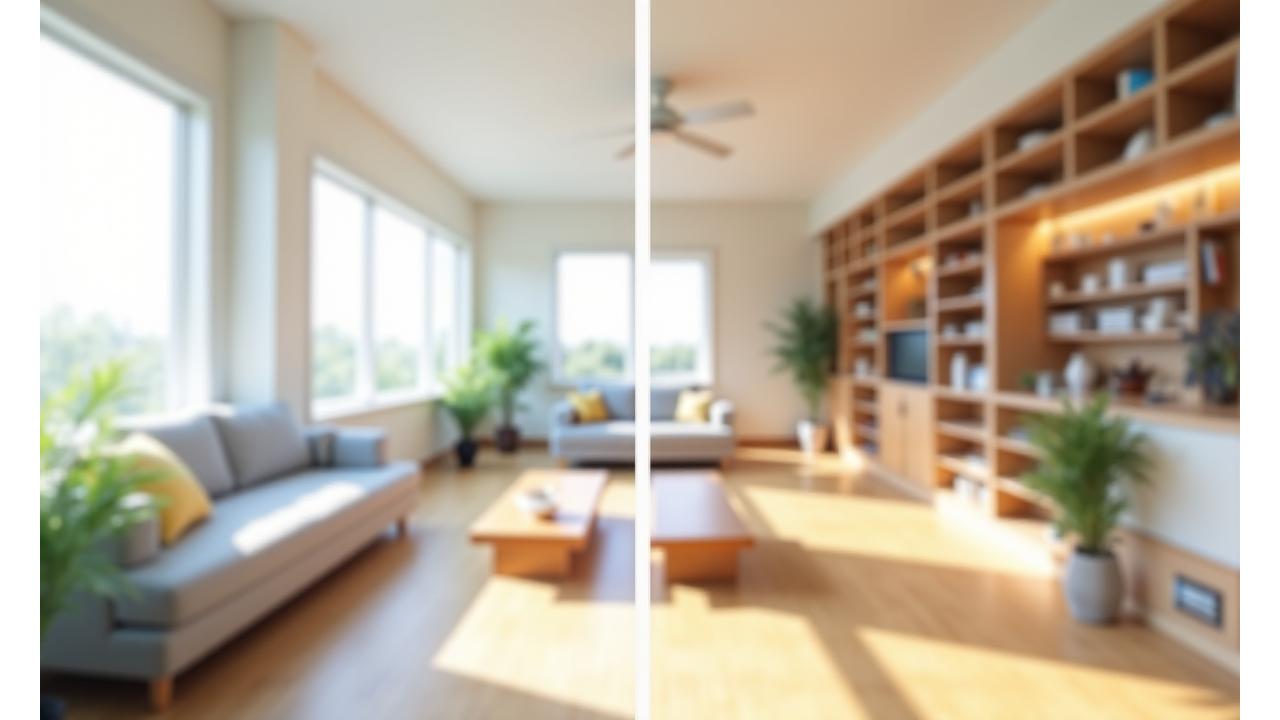 DIYビフォーアフター画像スライダー、明るいリビングの改造