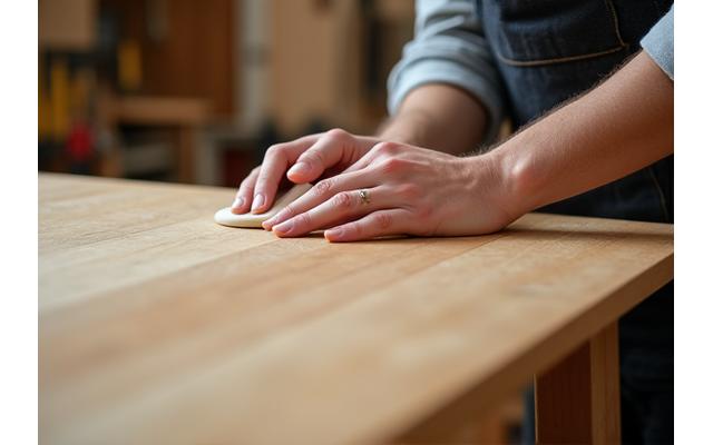 木工職人がオーダーメイドの家具を手作業で仕上げる様子